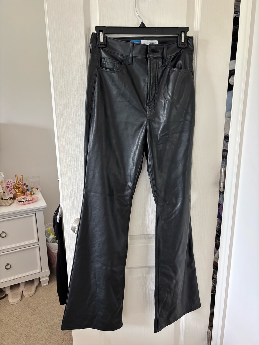 Old Navy Black Faux Leather Flare Pants